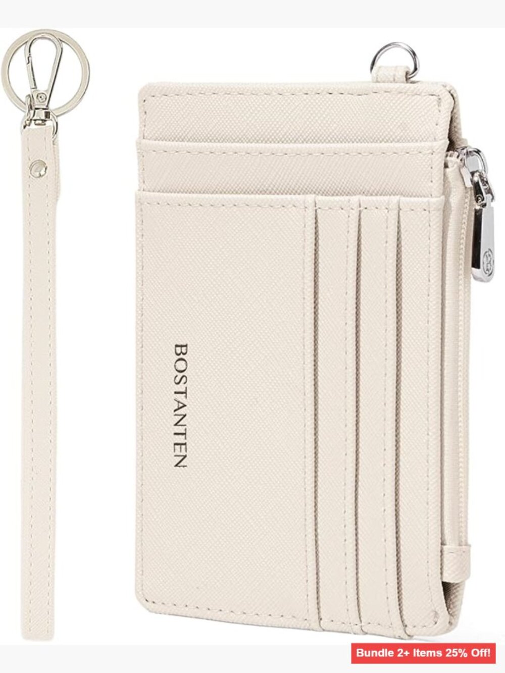 Slim RFID Leather Card Holder Wallet with Wrist Strap Keychain Zipper Pocket